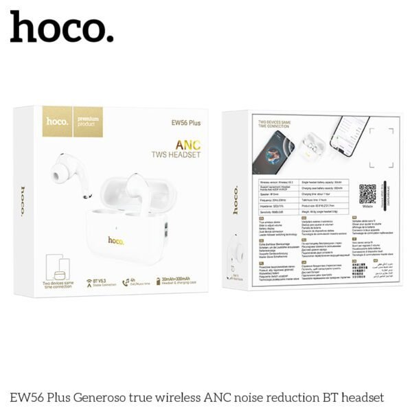 Hoco EW56 Plus ANC True Wireless Earphones – White Color