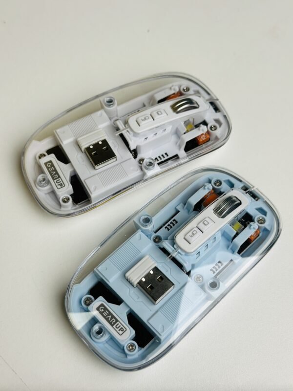 GearUP WM30 Transparent Crystal 2.4G + Bluetooth Magnetic Wireless Mouse - White and blue color