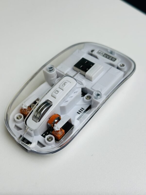 GearUP WM30 Transparent Crystal 2.4G + Bluetooth Magnetic Wireless Mouse - white color
