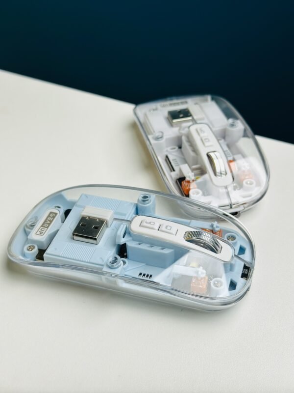 GearUP WM30 Transparent Crystal 2.4G + Bluetooth Magnetic Wireless Mouse - White and blue color