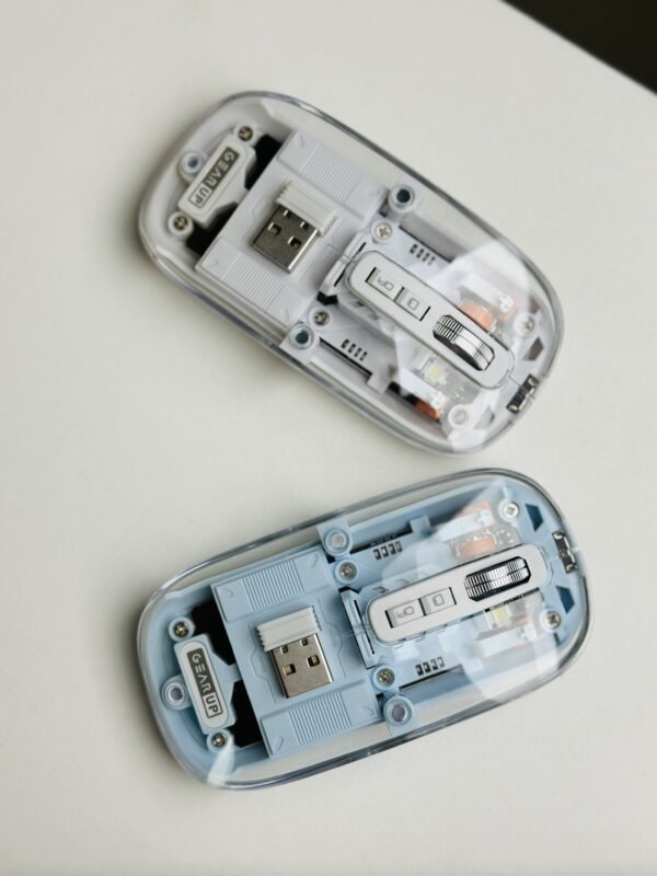 GearUP WM30 Transparent Crystal 2.4G + Bluetooth Magnetic Wireless Mouse - White and blue color