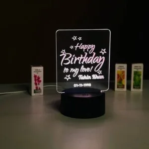 Customizable Happy Birthday Design Acrylic Multicolor Night Lamp – WHITE