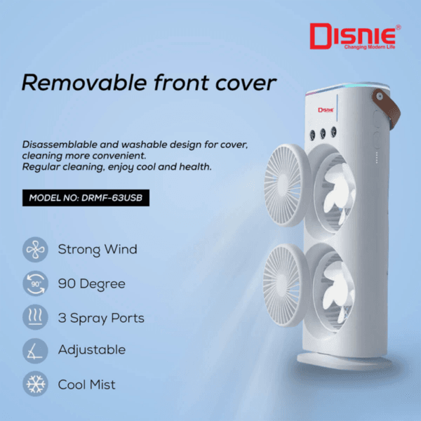 Disnie DRMF-63USB Rechargeable Double Head Portable Mini Air Cooling Mist Fan with Remote
